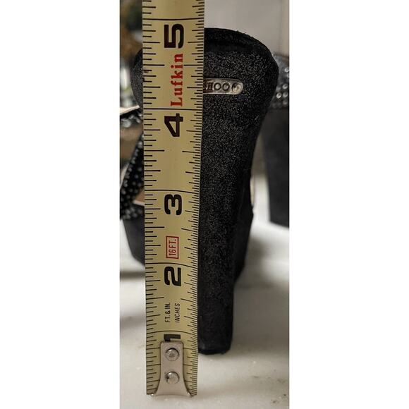 Jimmy Choo Gun Metallic Pable Crystal Hematite studs wedge sandal Heels Ankle 39 - Picture 9 of 16